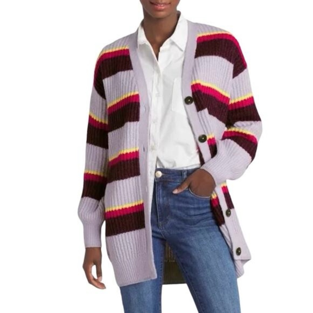 NWT Scotch & Soda Striped Fuzzy V Neck Slouchy Cardigan Size M